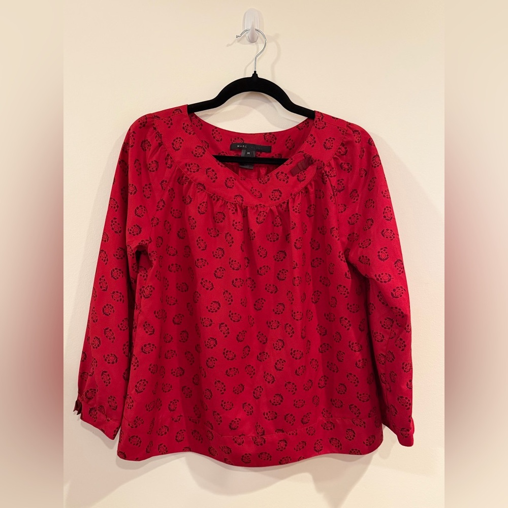 Marc Jacobs Red Blouse with Black Floral Pattern - 3/4 sleeves - Medium